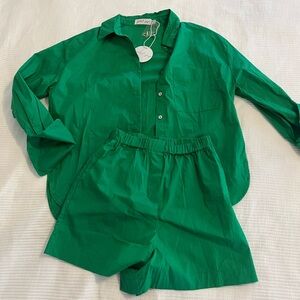 NWT 100% cotton Petal & Pup Green Button Down & Boxer Short Set